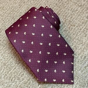 Pride Of England Vintage Necktie Maroon Polka Dots Paisley Brown Old Money 57"